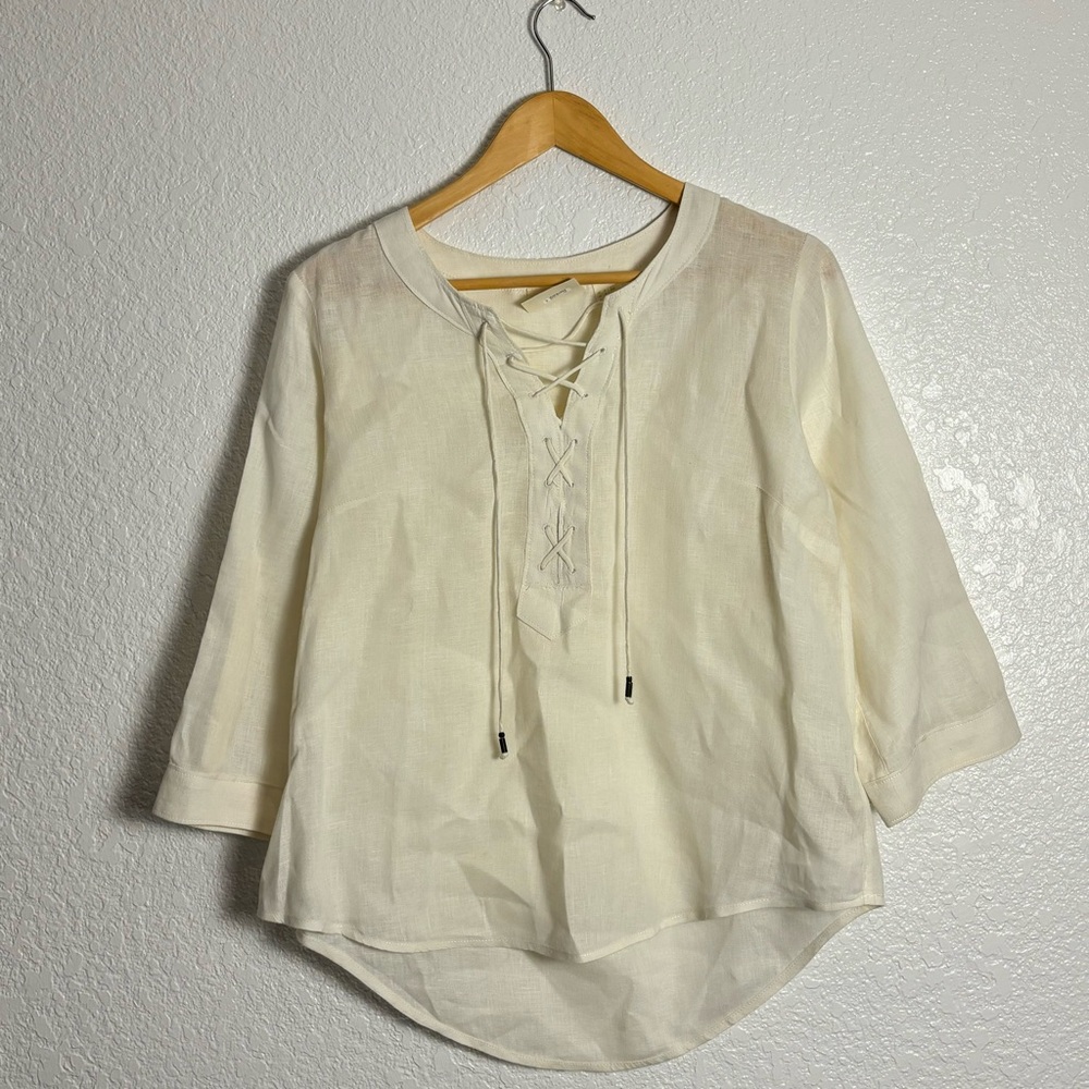 n:philanthropy WOMENS Linen Tunic Top Size Small SOLID IVRY BEADED DRAWSTRING
